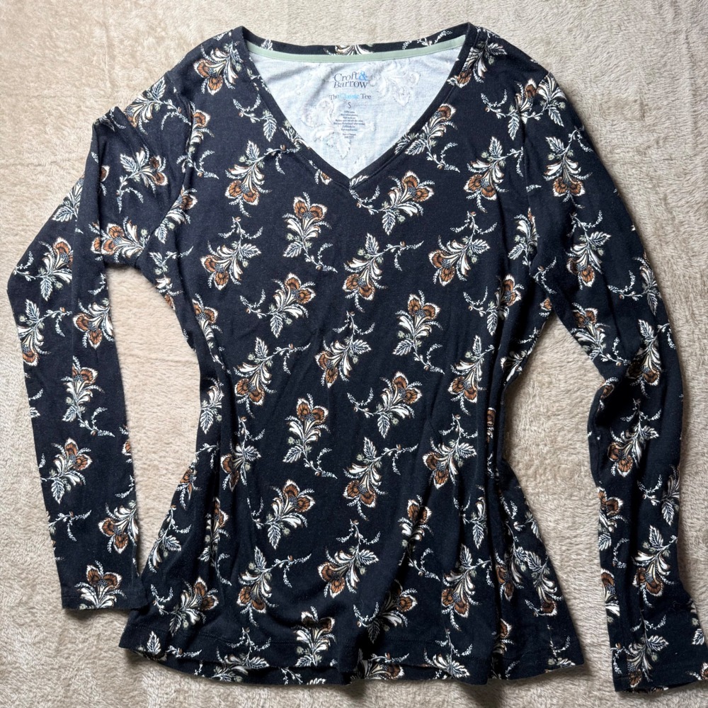 Croft & Barrow Women Long Sleeve Floral‎ Cotton T-Shirt Small Basics Everyday